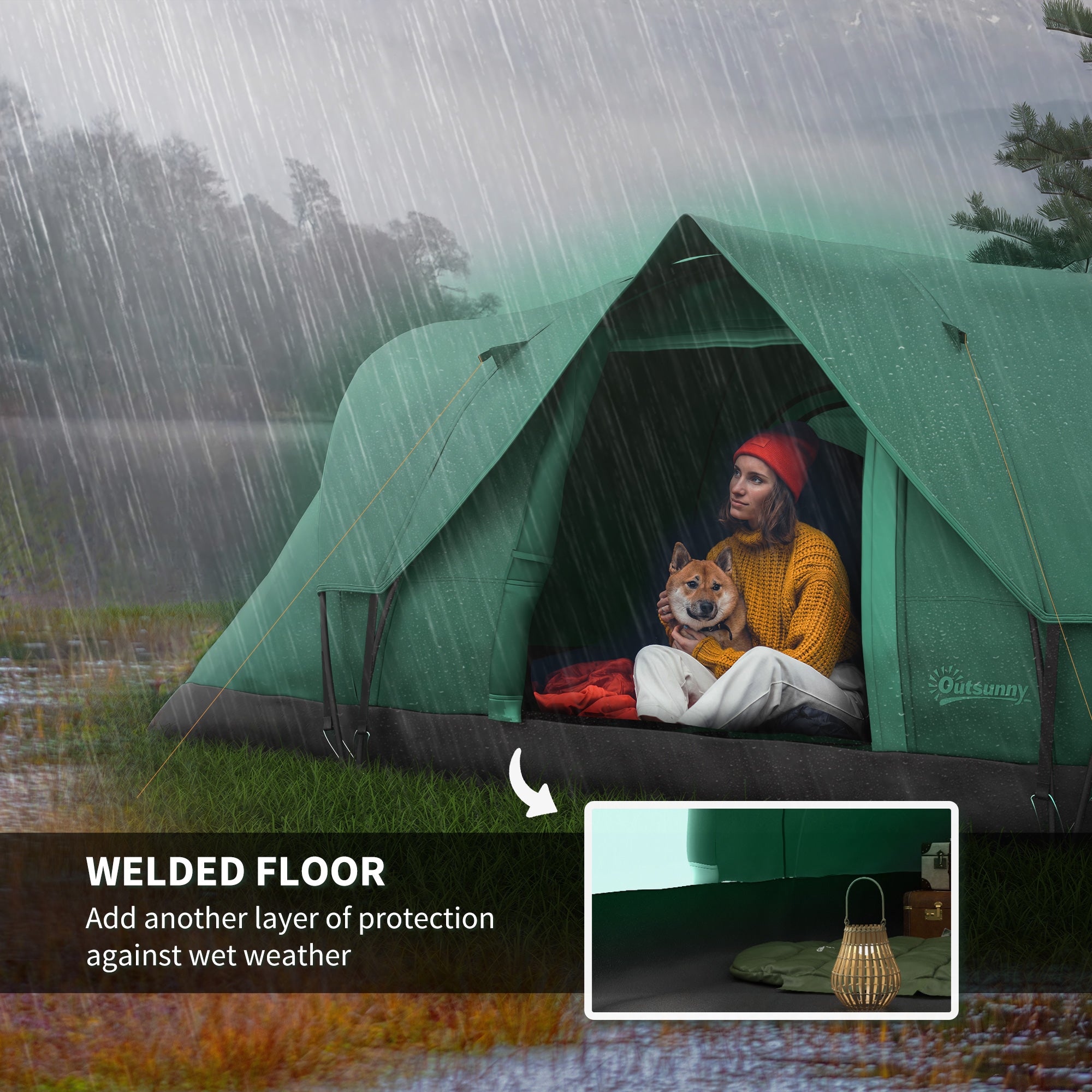 Outsunny 5-6 Man Dome Camping Tent - Dark Green