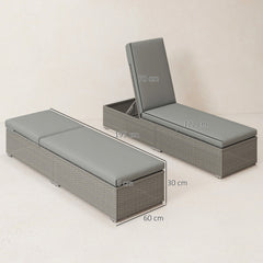 Outsunny Rattan Sun Lounger, Five-Position Reclining Garden Lounger Bed with Cushion, Light Grey