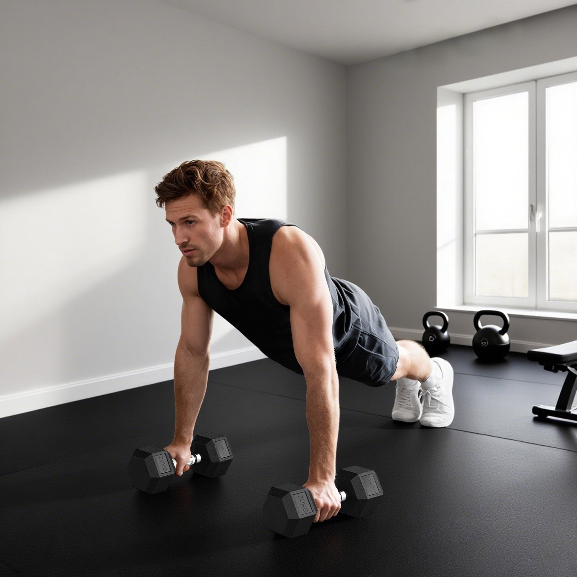 HOMCOM 20KG Single Rubber Hex Dumbbell Portable Hand Weights Dumbbell Home Gym