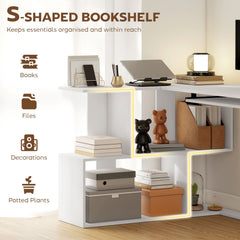HOMCOM L-Shaped Corner Desk, Computer Desk with Keyboard Tray and Open Shelves, White Wood Effect