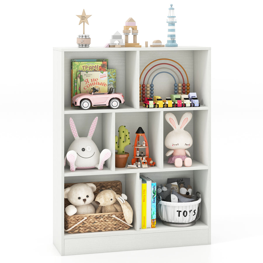7-Cube Bookshelf with 2 Anti-Tipping Kits for Living Room and Kid's Room-White