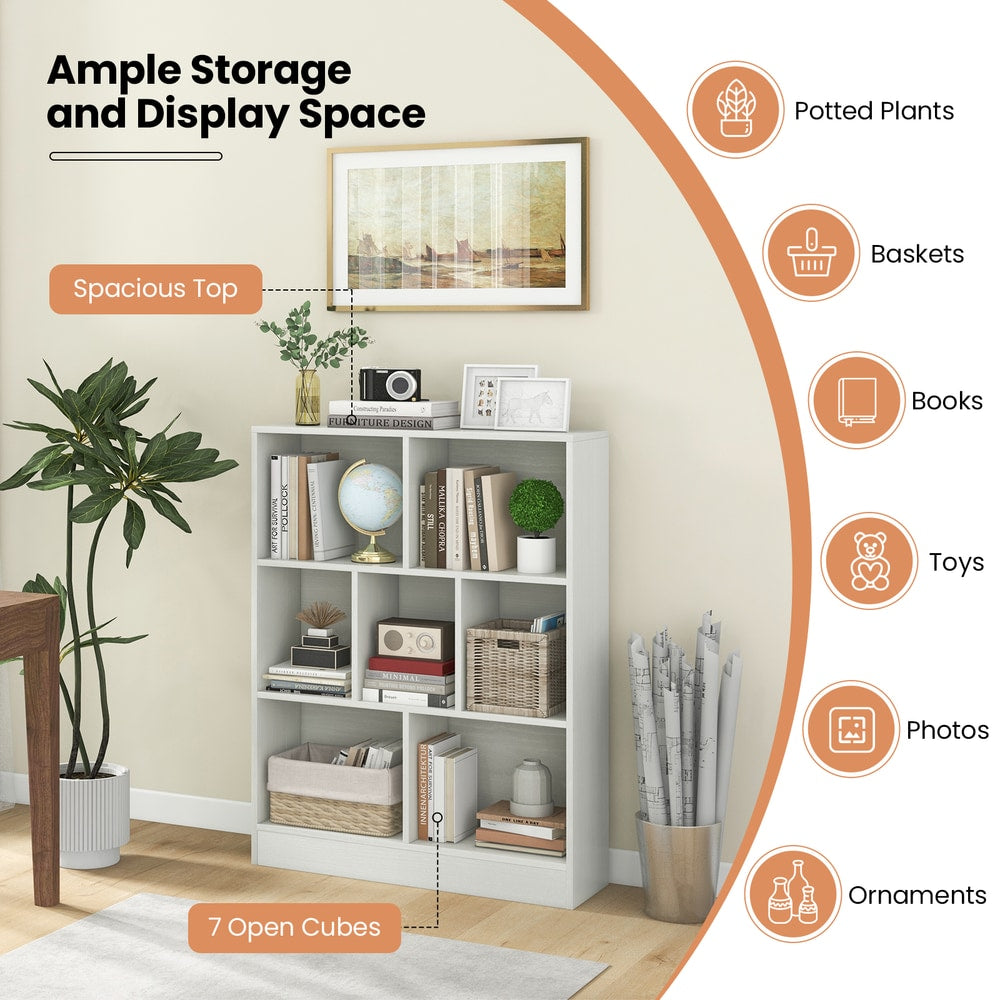 White cube storage unit with icons showing storage options