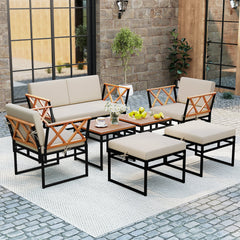 7 Piece Outdoor Conversation Set with Ottomans for Porch-Beige