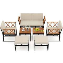 7 Piece Outdoor Conversation Set with Ottomans for Porch-Beige