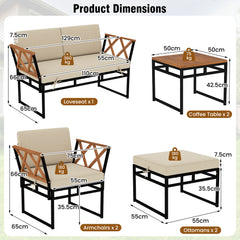 7 Piece Outdoor Conversation Set with Ottomans for Porch-Beige