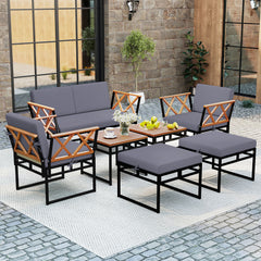 7 Piece Outdoor Conversation Set with Ottomans for Porch-Grey
