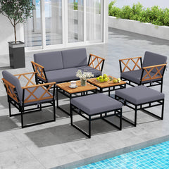 7 Piece Outdoor Conversation Set with Ottomans for Porch-Grey