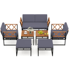 7 Piece Outdoor Conversation Set with Ottomans for Porch-Grey