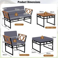 7 Piece Outdoor Conversation Set with Ottomans for Porch-Grey