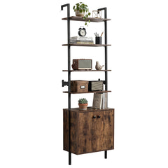 7-Tier Ladder Bookshelf with 2-Door Cabinet and 4 Shelves-Rustic Brown