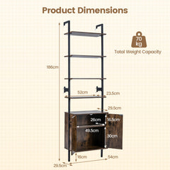 7-Tier Ladder Bookshelf with 2-Door Cabinet and 4 Shelves-Rustic Brown
