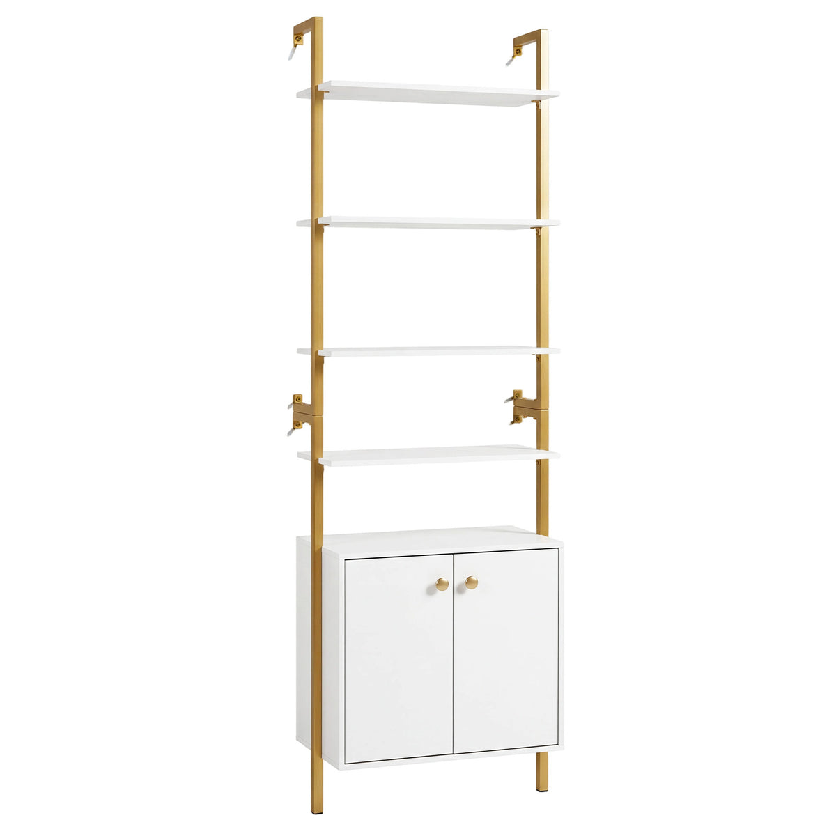 7-Tier Ladder Bookshelf with 2-Door Cabinet and 4 Shelves-White