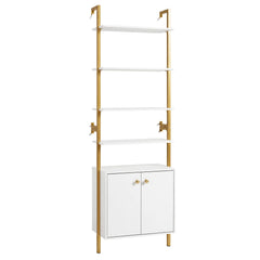 7-Tier Ladder Bookshelf with 2-Door Cabinet and 4 Shelves-White
