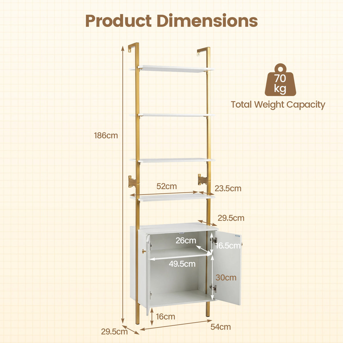 7-Tier Ladder Bookshelf with 2-Door Cabinet and 4 Shelves-White