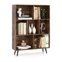 7-Cube Bookcase Mid Century Modern Storage Organizer filled with books and decorative items
