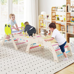 7-in-1 Triangle Set for Kids Frog Climbing Frame with Ramp and Foldable Triangle-Colorful