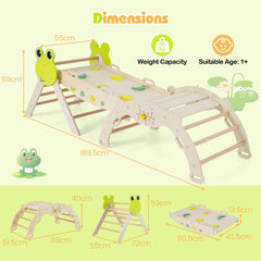 7-in-1 Triangle Set for Kids Frog Climbing Frame with Ramp and Foldable Triangle-Natural