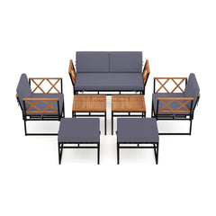 7 Piece Outdoor Conversation Set with Ottomans for Porch shown from a high angle on a white background