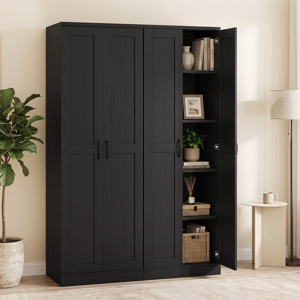 70" Tall Storage Cabinet with Doors and Adjustable Shelves for Kitchen-Black