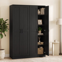 70" Tall Storage Cabinet with Doors and Adjustable Shelves for Kitchen-Black