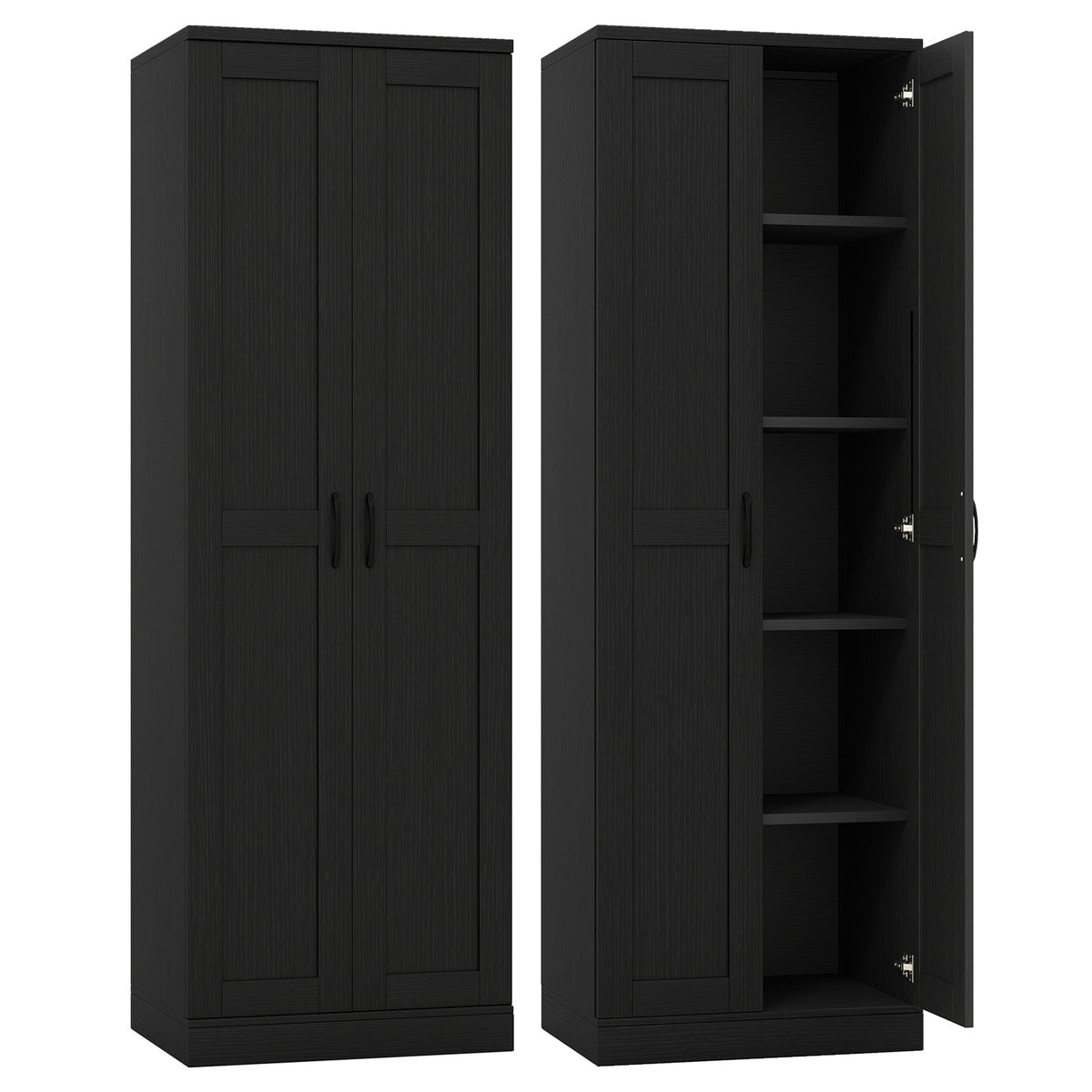 70" Tall Storage Cabinet with Doors and Adjustable Shelves for Kitchen-Black