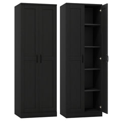 70" Tall Storage Cabinet with Doors and Adjustable Shelves for Kitchen-Black