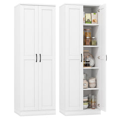 70" Tall Storage Cabinet with Doors and Adjustable Shelves for Kitchen-White