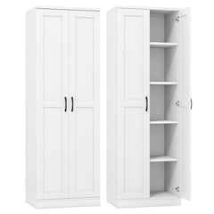 70" Tall Storage Cabinet with Doors and Adjustable Shelves for Kitchen-White