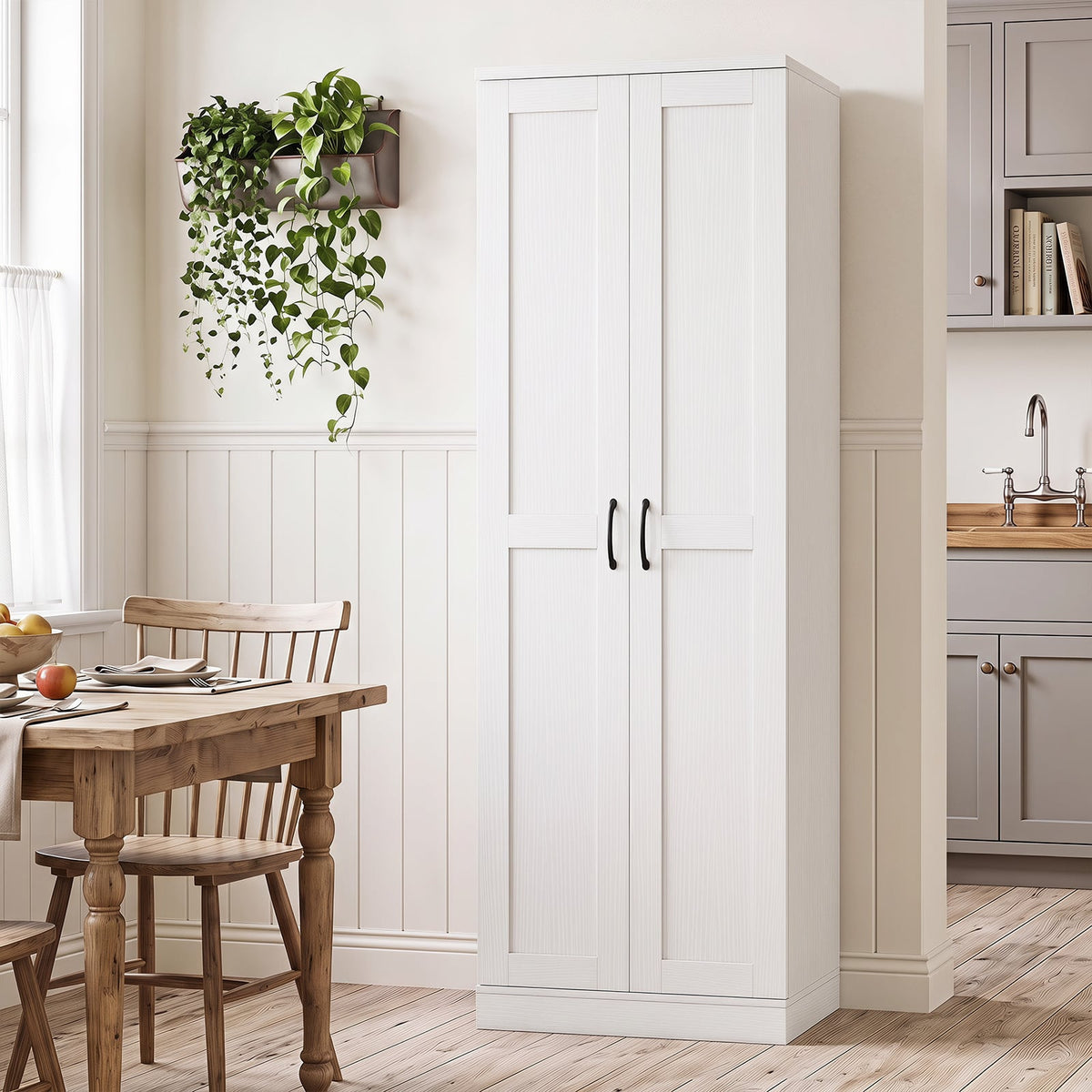70" Tall Storage Cabinet with Doors and Adjustable Shelves for Kitchen-White
