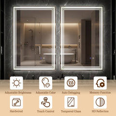 The bathroom mirror displayed with icons showing various technical features and settings