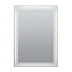 LED Rectangular Wall Bathroom Mirror with Anti-fog showing the illuminated frame and touch button