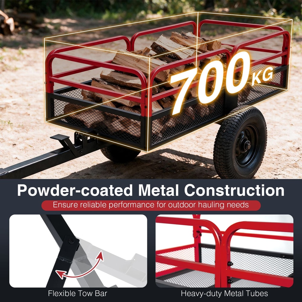700 KG Capacity 0.5 m³ Heavy Duty Metal Dump Cart Trailer for ATV UTV Tractor-Red