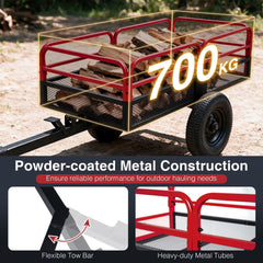 700 KG Capacity 0.5 m³ Heavy Duty Metal Dump Cart Trailer for ATV UTV Tractor-Red