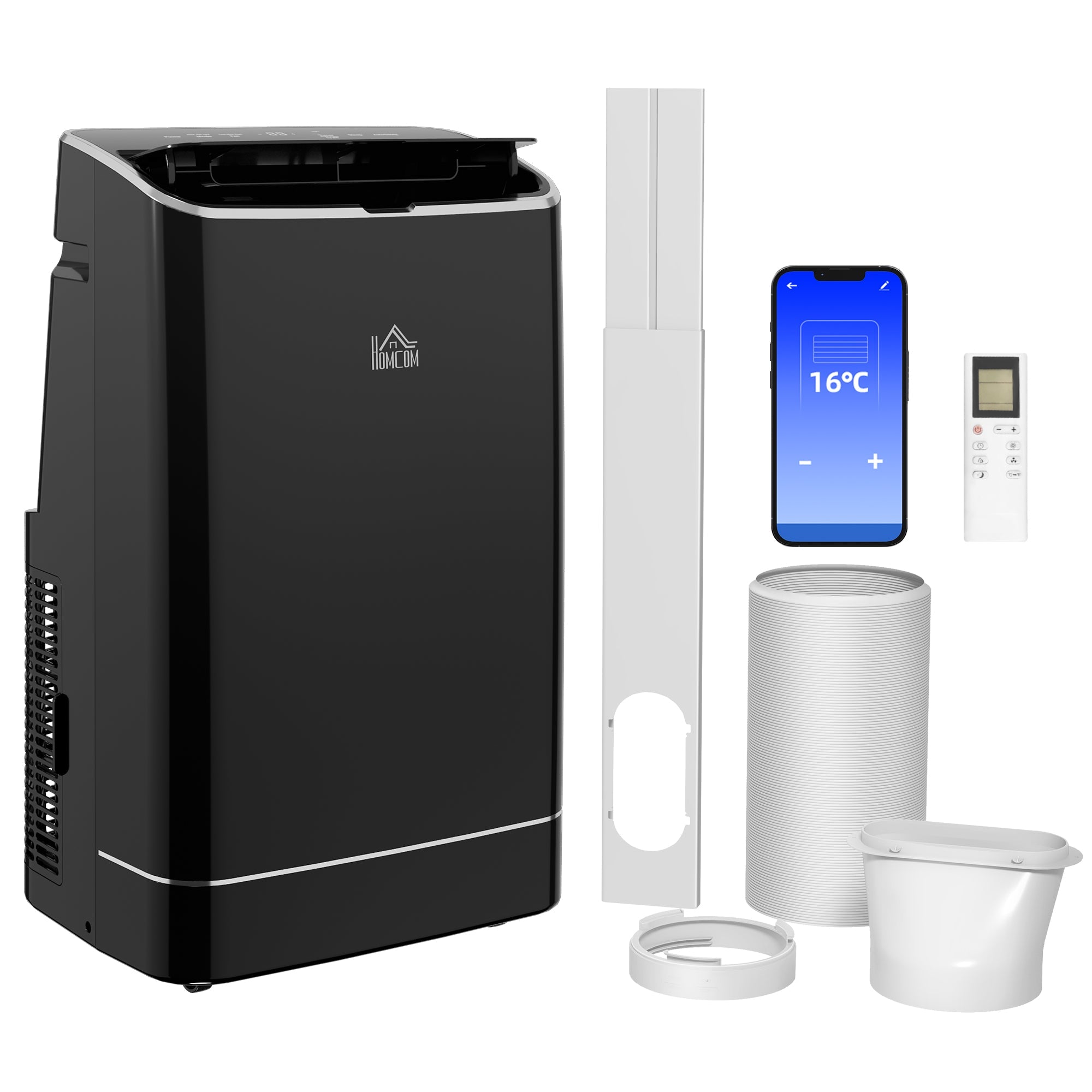 HOMCOM 14000 BTU Mobile Air Conditioner, 35mÂ², Smart Home WiFi, with Dehumidifier, Fan, 24H Timer, Window Kit, Black