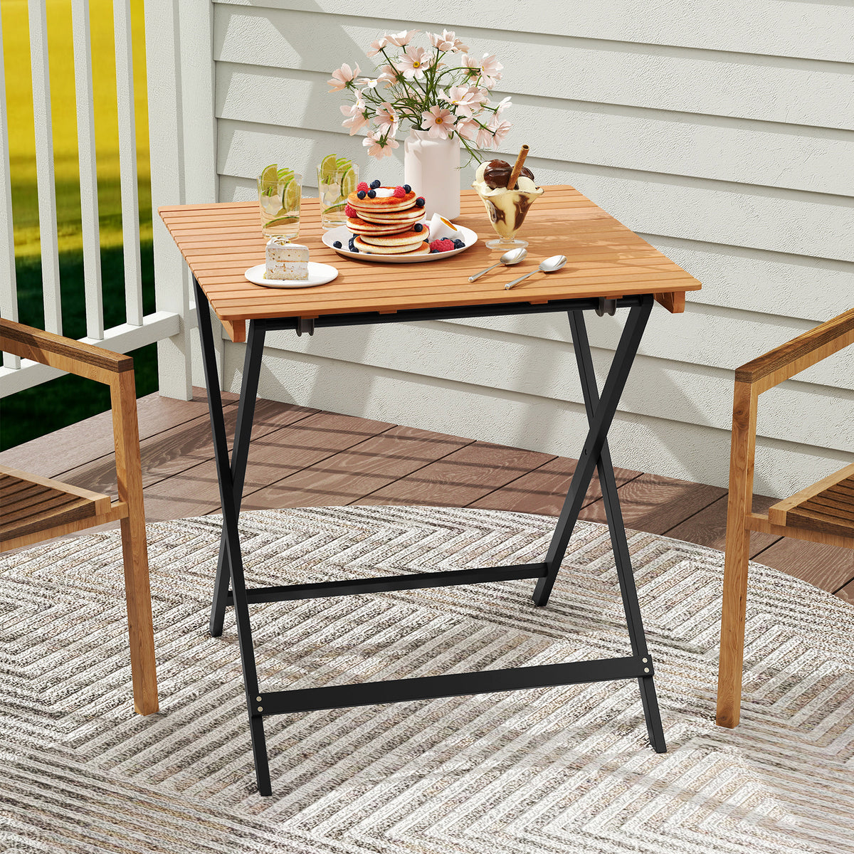 70CM Patio Folding Table with Slatted Tabletop for Backyard [Best Seller in the US]