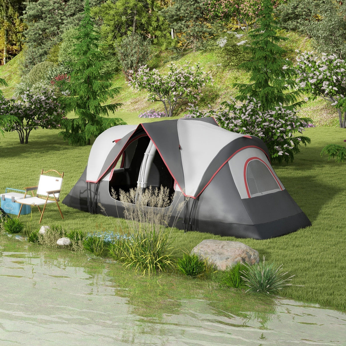 Outsunny Camping Tent for 6-8 Man with 2000mm Waterproof Rainfly and Carry Bag for Fishing Hiking Festival, Grey - product