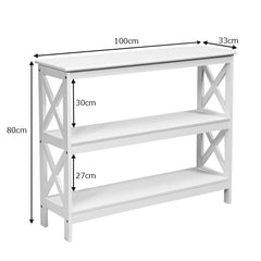 Industrial 3-Tier Console Table with Storage Shelf-White
