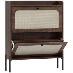 HOMCOM Shoe Cabinet with 2 Flip Drawers, Boho Narrow Shoe Storage Cabinet, Dark Brown