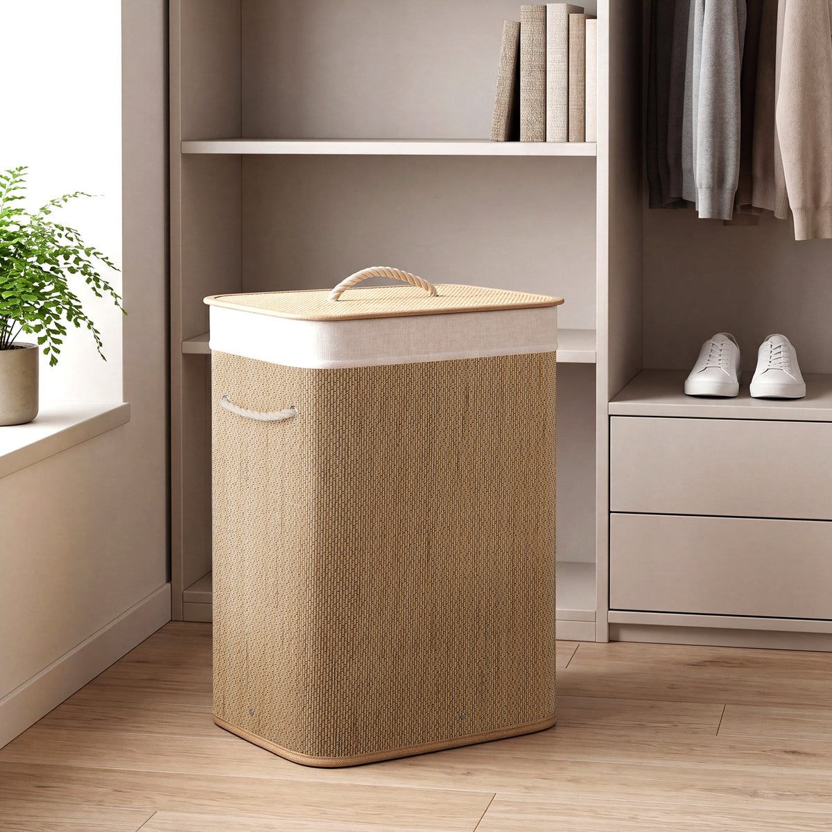 72 L Capacity Bamboo Laundry Hamper with Lid and Removable Liner for Bedroom-Natrual