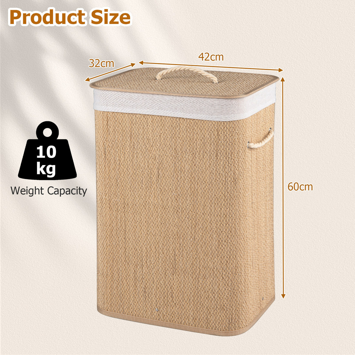 72 L Capacity Bamboo Laundry Hamper with Lid and Removable Liner for Bedroom-Natrual