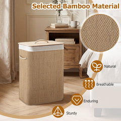 72 L Capacity Bamboo Laundry Hamper with Lid and Removable Liner for Bedroom-Natrual