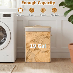 72 L Capacity Bamboo Laundry Hamper with Lid and Removable Liner for Bedroom-Natrual