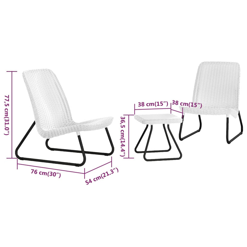 Keter Patio Furniture Set 3 Pieces Rio White 218155