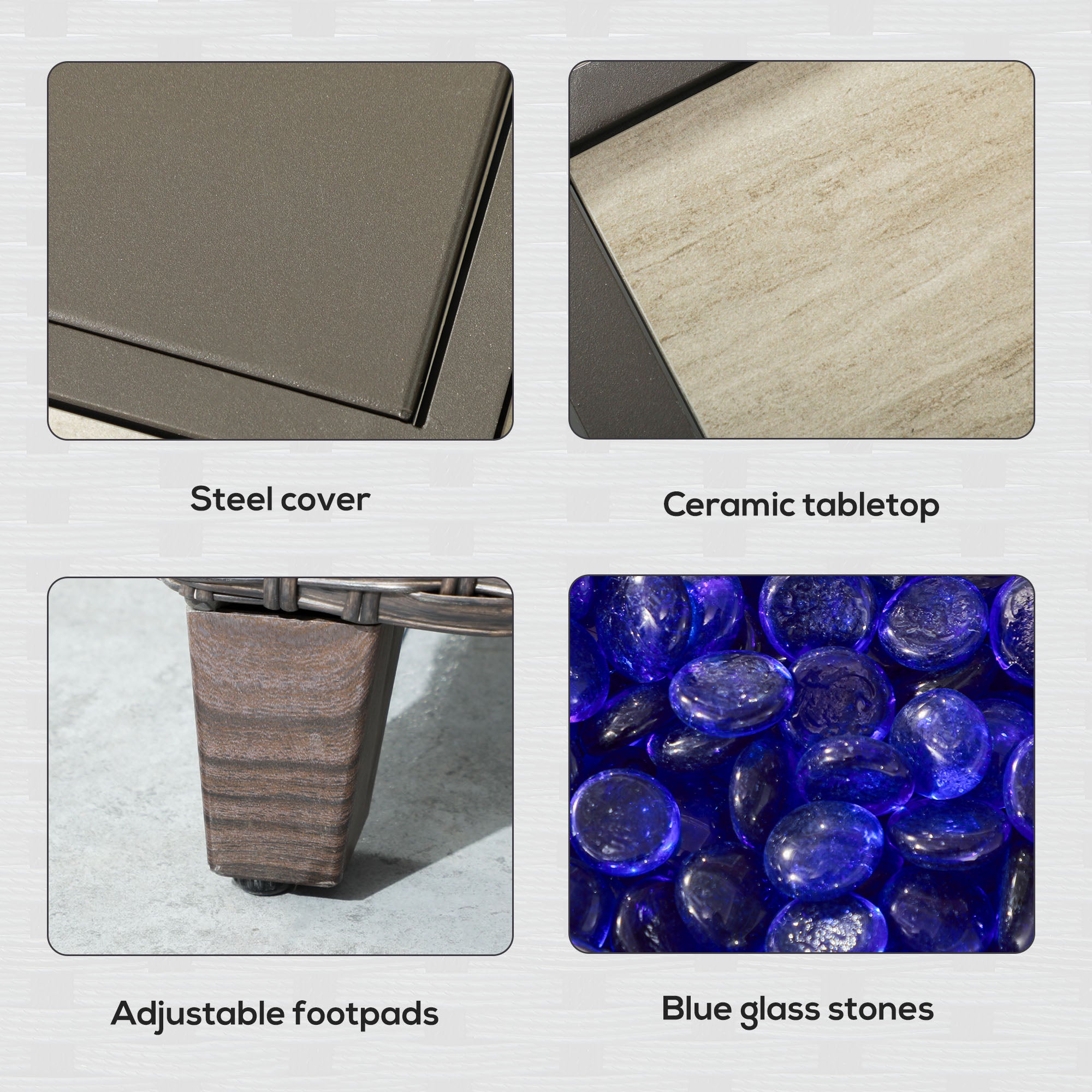 Outsunny 5-Piece Rattan Patio Furniture Set with Gas Fire Pit Table, Loveseat Sofa, Armchairs, Cushions, Pillows, Dark Brown