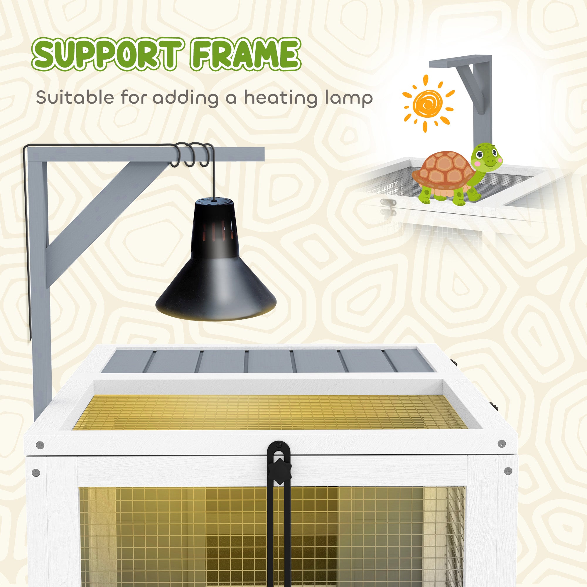 PawHut Wooden Tortoise Enclosure, Tortoise House w/ Lamp Holder, for Outdoor, Indoor, Light Grey