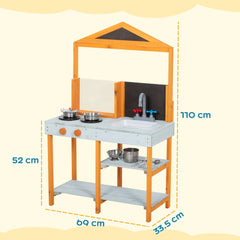 AIYAPLAY Mud Kitchen for Kids, Outdoor Wooden Play Kitchen with Sink, Stove, Cookware, Shelves, Pretend Play Toy for Ages 3-8
