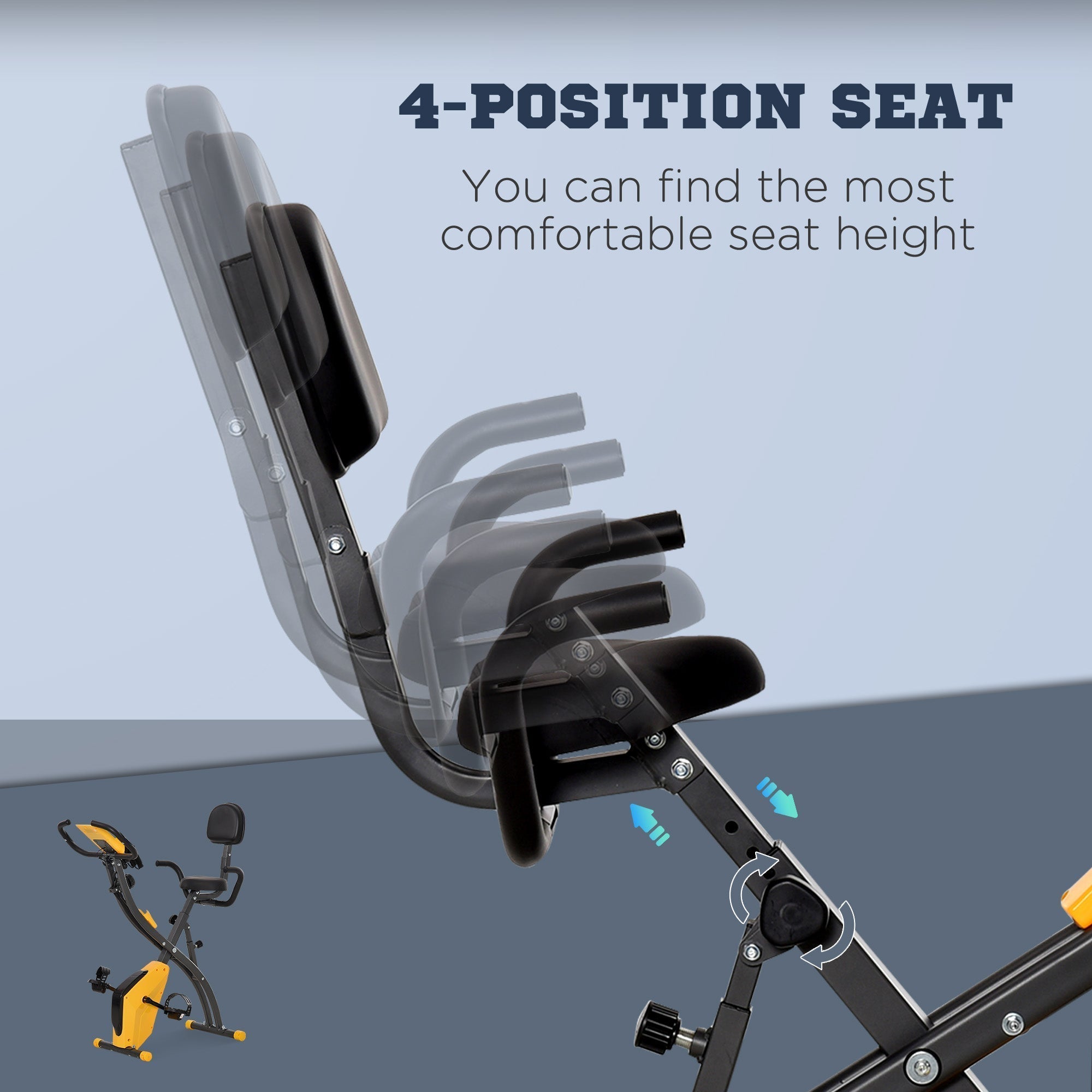 HOMCOM 2-in-1 Folding Exercise Bike with 8-Level Magnetic Resistance, Arm Resistance Band, Pulse Sensor, Yellow