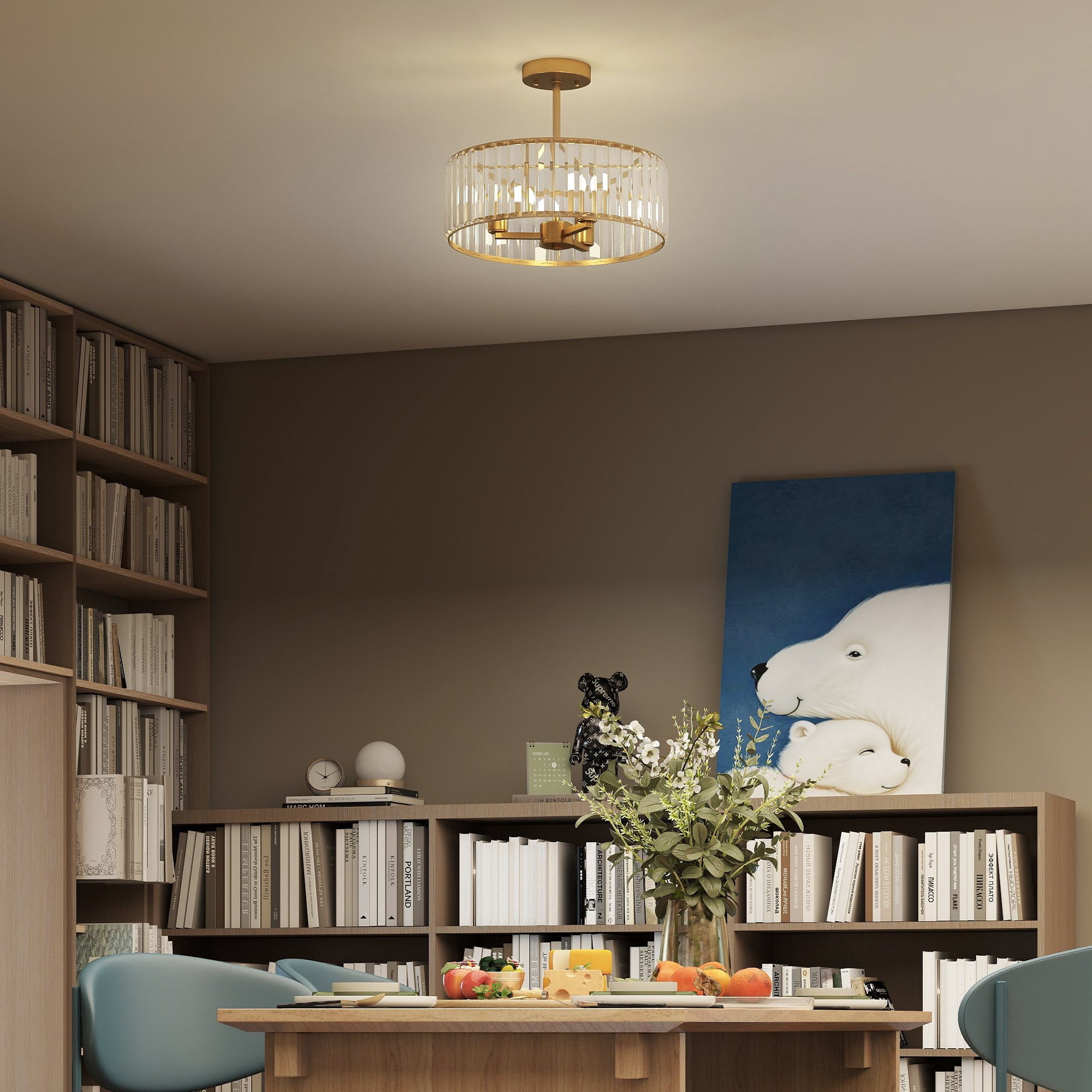 HOMCOM Crystal Ceiling Light Fixture, Semi Flush Mount Modern Crystal Chandelier Ceiling Light for Living Room, Bedroom, Hallway, Dining Room, E14 Base 3-Lights, Gold Tone