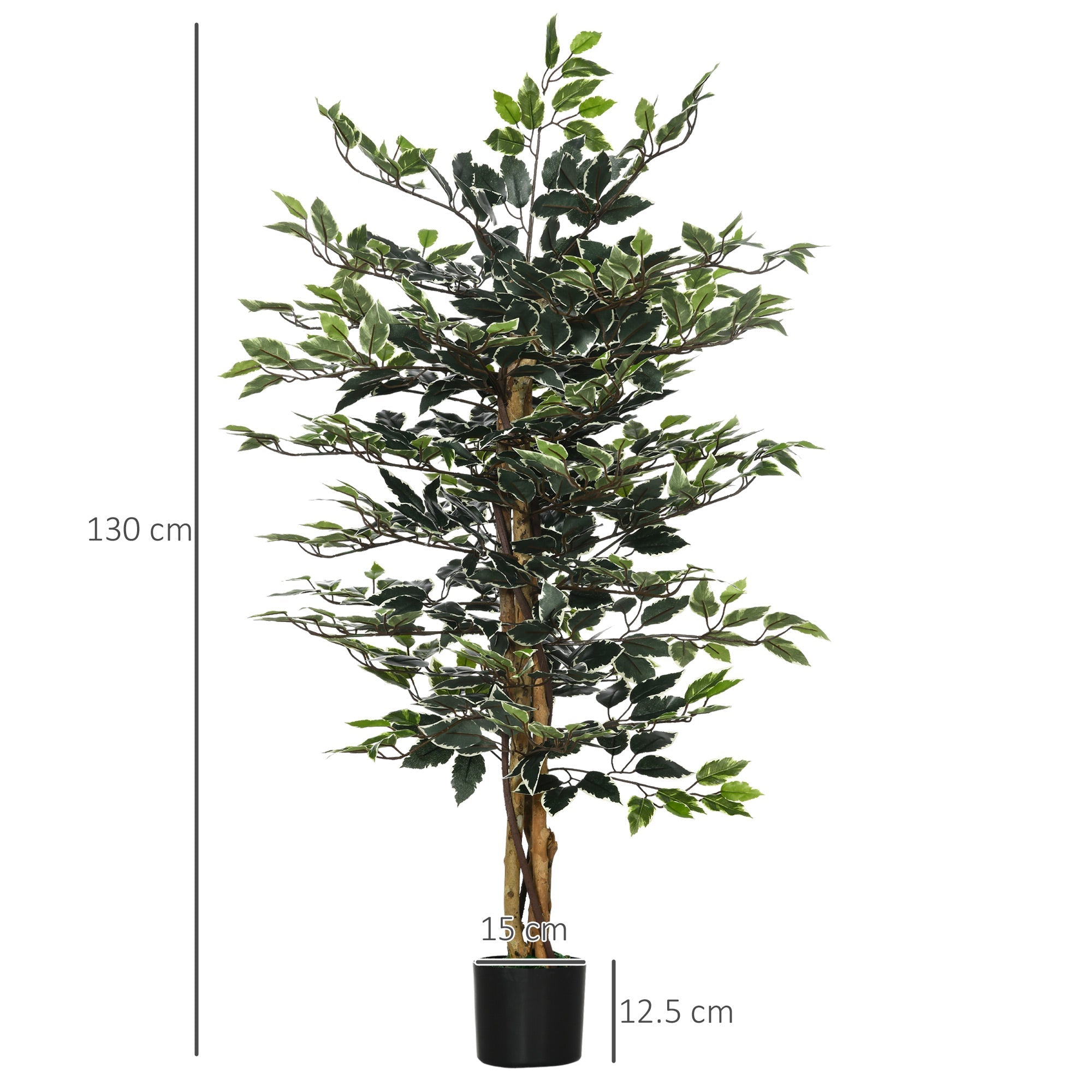 HOMCOM 4.5ft Ficus Artificial Plant with Realistic Leaves, Potted Fake Tree for Home Office Indoor Decor, Green
