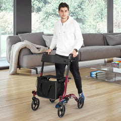 Folding Aluminium Rollator Walker Mobility Aid With 4 Wheels-Red